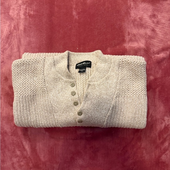Eddie Bauer Men's Beige Sweater XL grandpacore 100% cotton - Picture 4 of 4